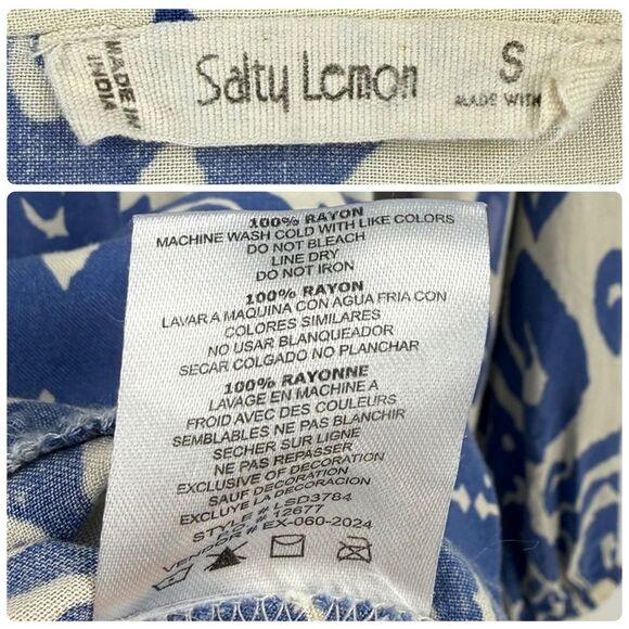 Salty Lemon Boho Print Button Front Tunic Dress in Ivory/Blue | Small - Picture 6 of 7